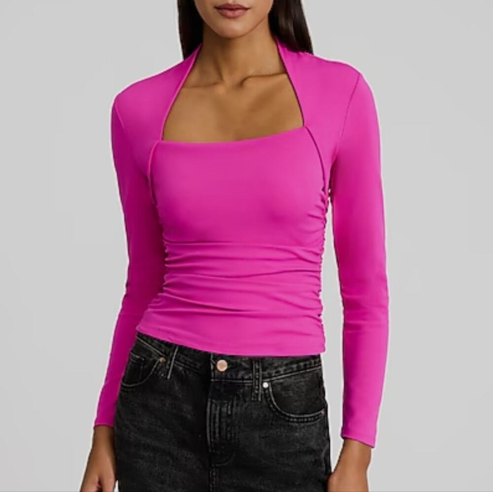 NWT Express Body Contour High Compression Long Sleeve Ruched Shrug Tee Pink XL
